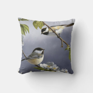 2 Cute Little Birds in a Tree Fine Art Cushion