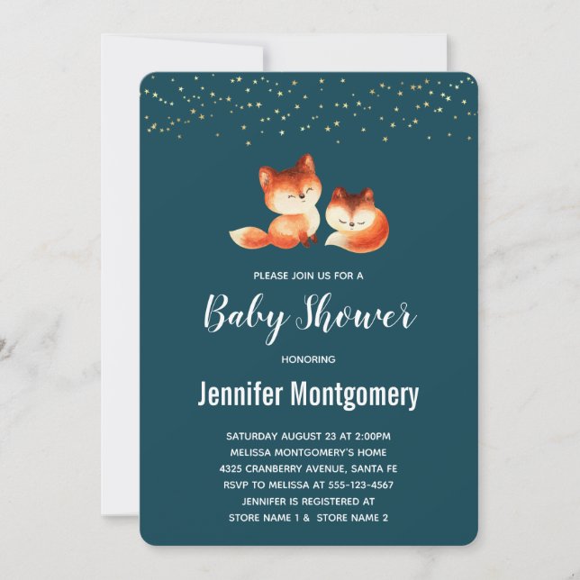 2 Cute Little Red Foxes Baby Shower Invitation (Front)