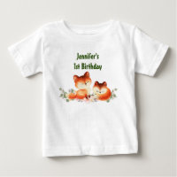 2 Cute Little Red Foxes Watercolor 1st Birthday