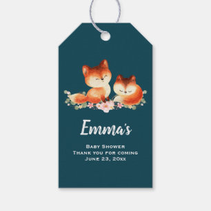 2 Cute Little Red Foxes Watercolor Baby Shower Gift Tags