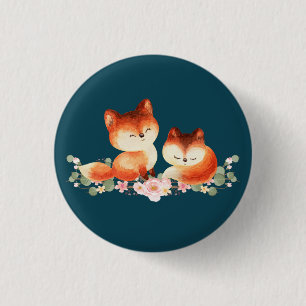2 Cute Little Red Foxes Watercolor Design 3 Cm Round Badge