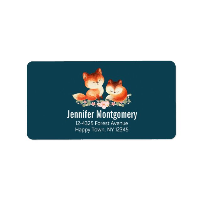 2 Cute Little Red Foxes Watercolor Design Address Label (Front)