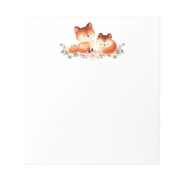 2 Cute Little Red Foxes Watercolor Design Notepad (Front)