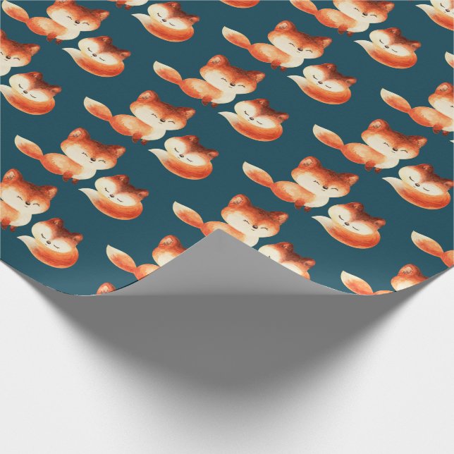 2 Cute Little Red Foxes Watercolor Design Wrapping Paper (Corner)