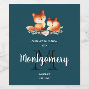 2 Cute Little Red Foxes Wine Making Label