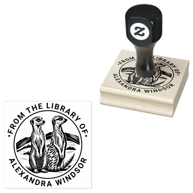 2 Cute Meerkats Standing #1 Library Book Name Rubber Stamp (Stamped)