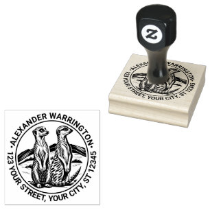 2 Cute Meerkats Standing #1 Name Return Address Rubber Stamp