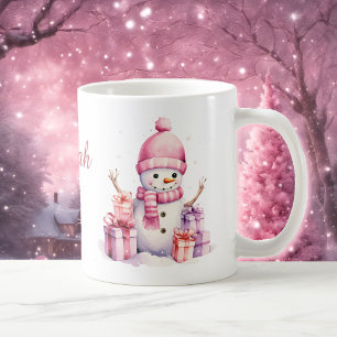 2 Cute Snowmen Add Name Christmas Gift Coffee Cup