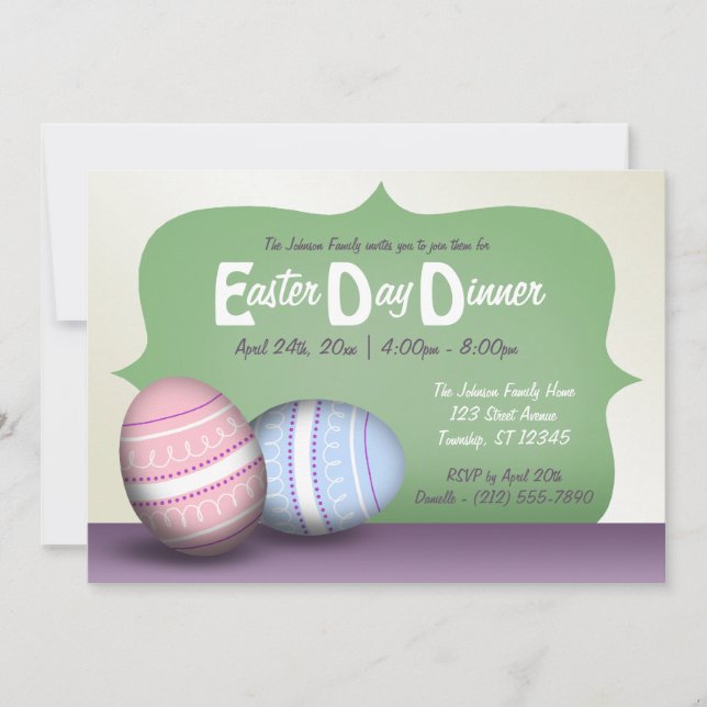 2 Decorated Eggs - Easter Day Dinner Invitations (Front)