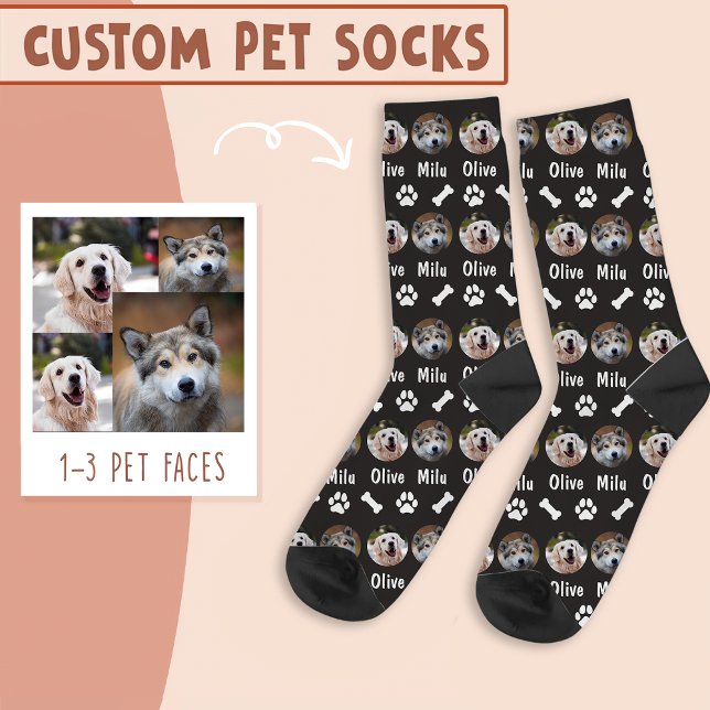 2 Dogs 2 Names Personalised Dog Photo on Black Socks (Creator Uploaded)