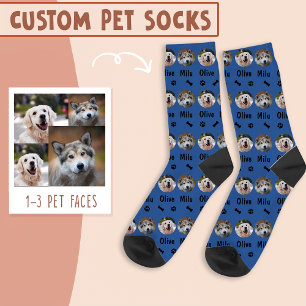 2 Dogs 2 Names Personalised Dog Photo on Blue Socks