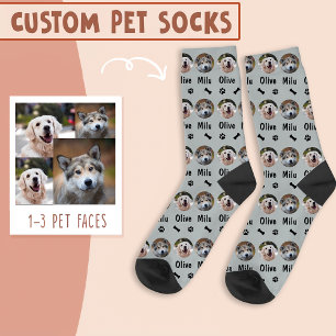 2 Dogs 2 Names Personalised Dog Photo on Grey Socks