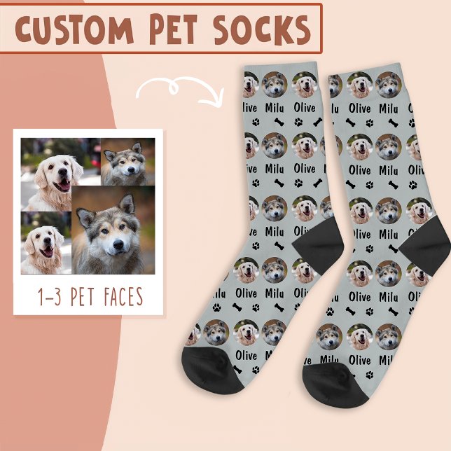 2 Dogs 2 Names Personalised Dog Photo on Grey Socks (Creator Uploaded)