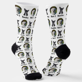 2 Dogs 2 Names Personalised Dog Photo Socks, White Socks