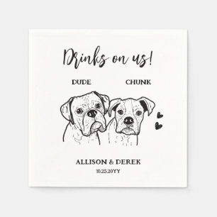 2 Dogs Doodle Drawing Drinks on us Wedding  Napkin