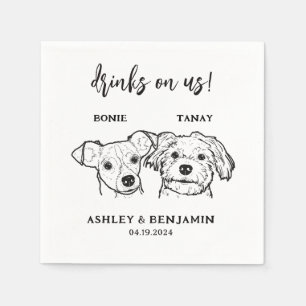 2 Dogs Faces Pet Drinks on Us Wedding Napkin