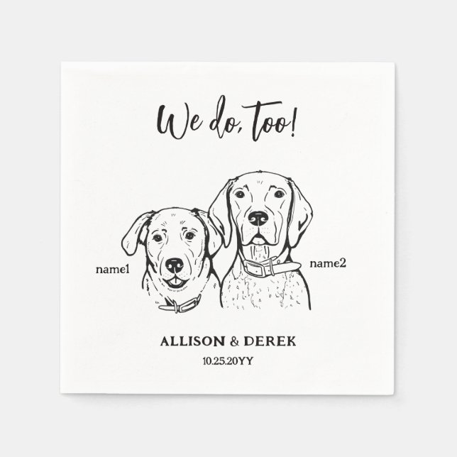  2 Dogs Pet Great Dane Sketch Wedding  Napkin (Front)