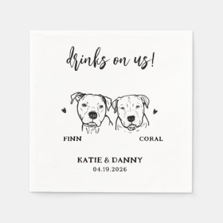  2 Dogs Pet Line Art Drinks on Us Wedding  Napkin