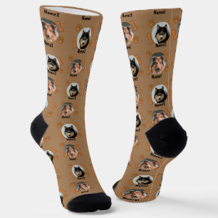 2 Dogs Photos 2 Names + Bones & Paw Prints - Brown Socks