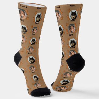 2 Dogs Photos 2 Names + Bones & Paw Prints - Brown Socks