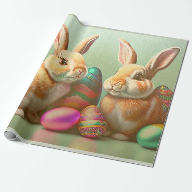 2 Easter Bunny And Eggs Collection Wrapping Paper (Unrolled)
