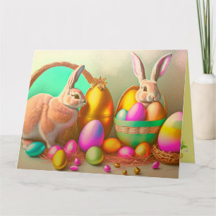 2 Easter Bunny And Golden Egg Collection Card