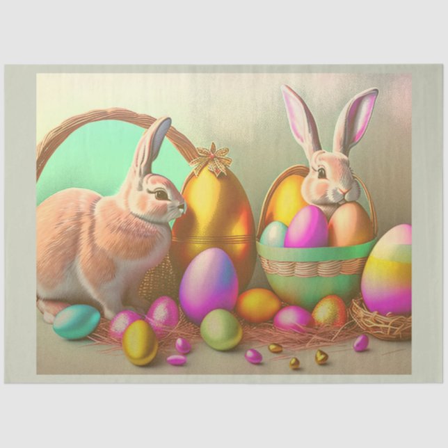 2 Easter Bunny And Golden Egg Collection Tissue Paper (Front)