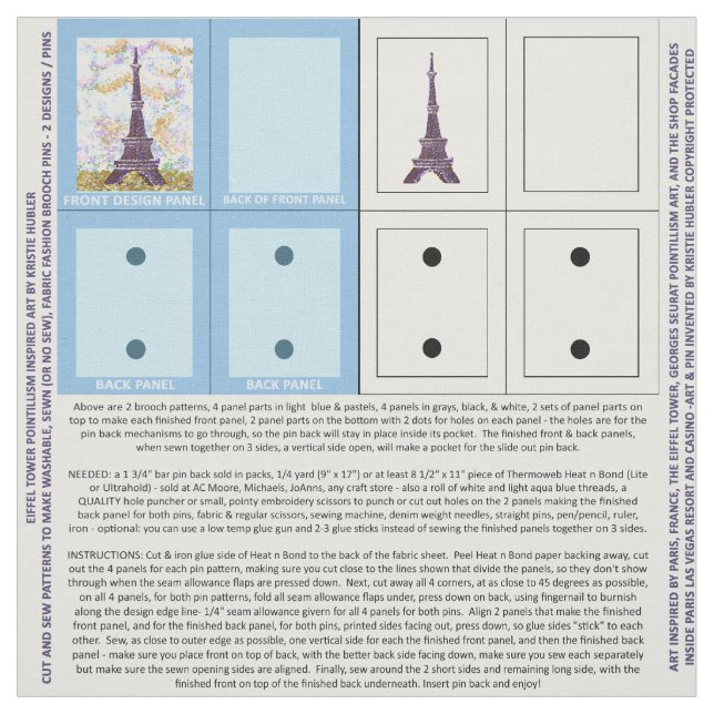 2 Eiffel Tower Pointillism Brooch Pattern fabric (Swatch)