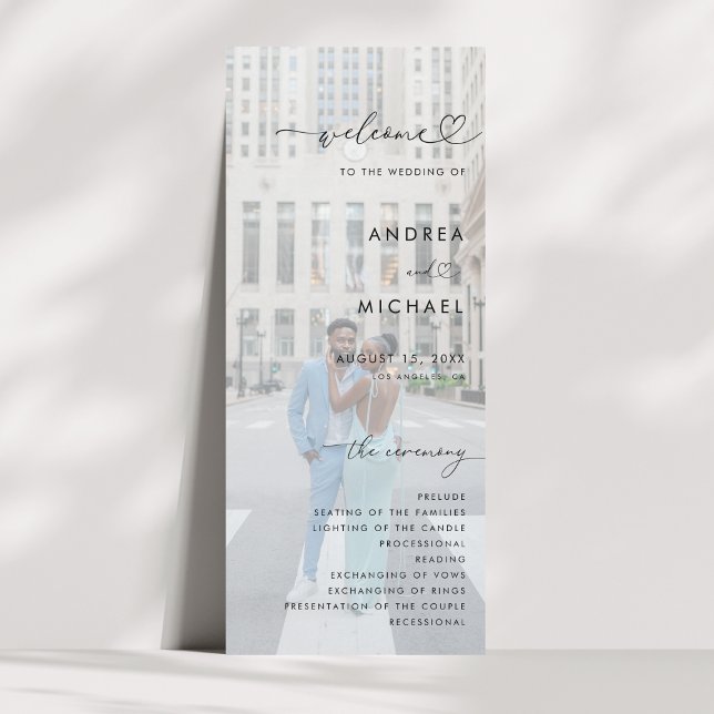 2 Fading Photos Romantic Heart Script Chic Wedding Programme (Creator Uploaded)