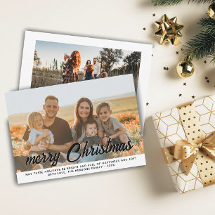2 Family Photos Merry Christmas Script  Holiday Card