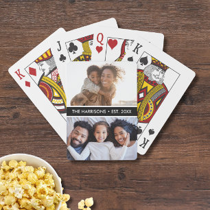 2 Family Photos Name or Custom Text, Simple Modern Playing Cards