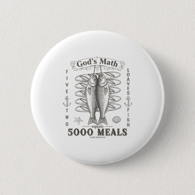 2 Fishes 5 Breads Jesus Feeds The 5000 Christian B 6 Cm Round Badge (Front)