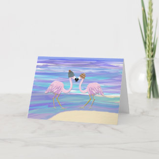 2 Flamingos in Knitted Hats Holiday Card