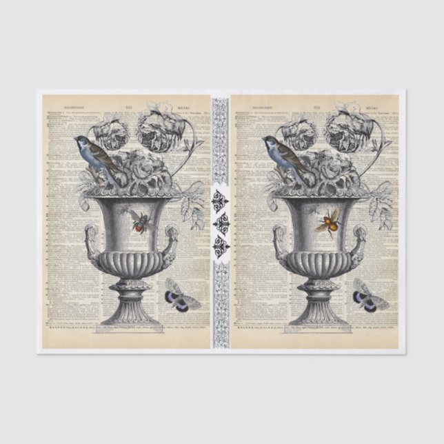 2 Floral Urns on one sheet Decoupage Tissue Paper (Front)