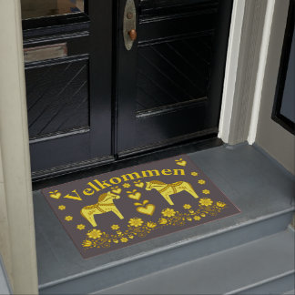 2 Folk Dala horse gold/charcoal Velkommen, welcome Doormat