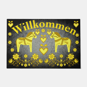 2 Folk Dala horse gold/silver Willkommen, welcome Doormat
