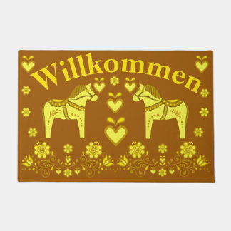 2 Folk Friesian, gold/Bronze Willkommen, welcome Doormat