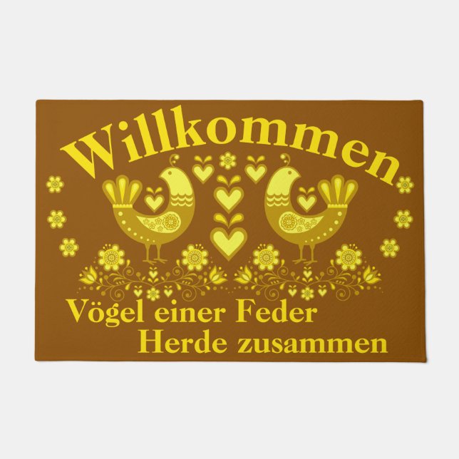 2 Folk Vögel einer Feder, Willkommen gold Doormat (Front)