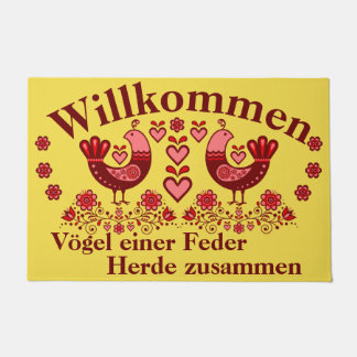2 Folk Vögel einer Feder, Willkommen, rot Doormat