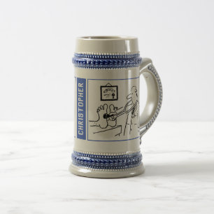 2 Fun Doctor Gag Cartoons with Name of Recipient. Beer Stein