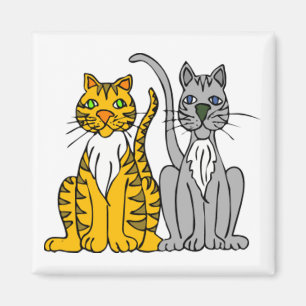 2 Funny Cartoon Alley Cats with Whiskers Magnet