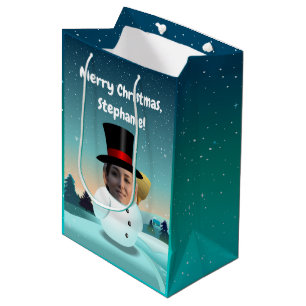 2 Funny Snowmen Customised With Your Own Photos Medium Gift Bag