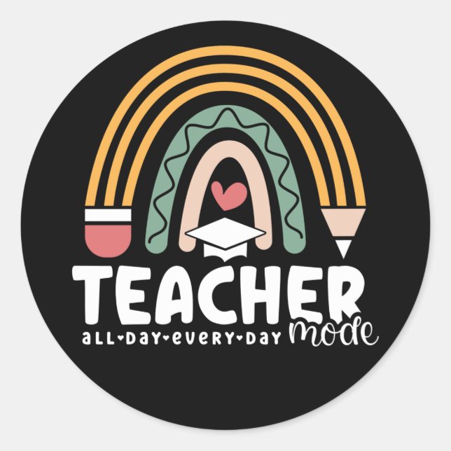 2- Funny Teacher Mode Teaching Gift for Teacher Classic Round Sticker (Front)
