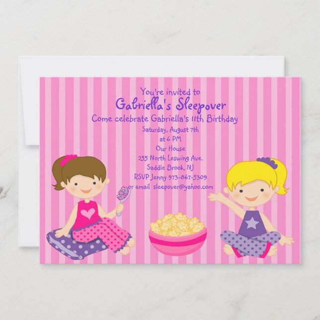 2 Girls Sleepover Birthday Invitation (Front)