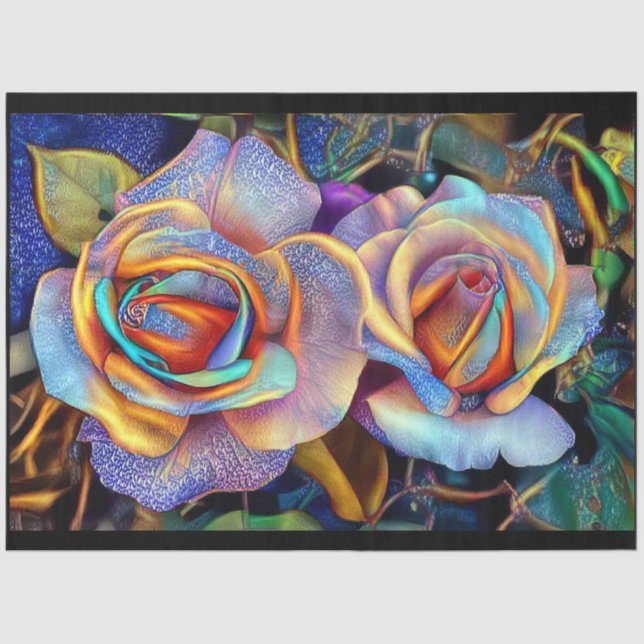 2 Glossy Beautiful Unique Roses Art Dream Tissue Paper (Front)