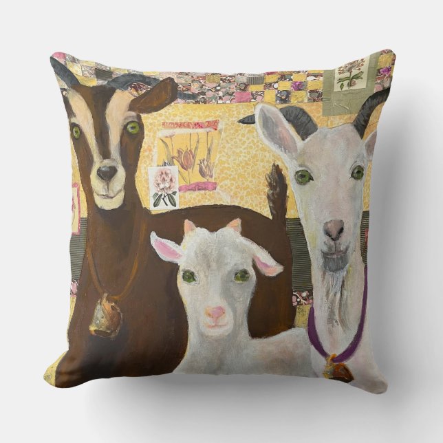 2 goats & a kid throw pillow (Front)