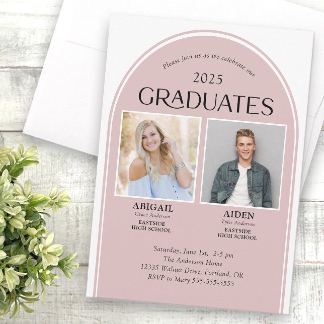 2 Graduates Rose Arch Double Graduation Invitation (Creator Uploaded)