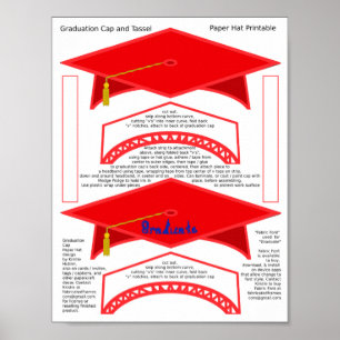 2 Graduation Cap Red Paper Hats Graduate Blue Font Poster