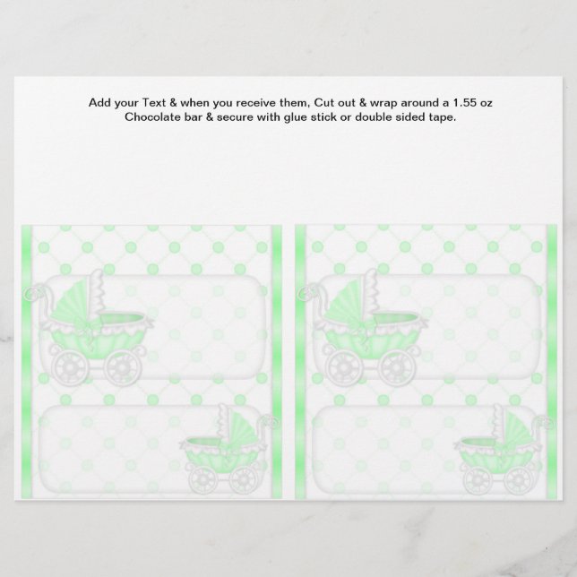 2 Green Baby Shower Favour Custom Candy Bar Flyer (Front)