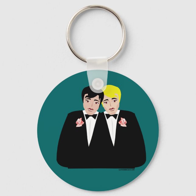 2 Grooms (Blonde and Black Hair) Key Ring (Front)